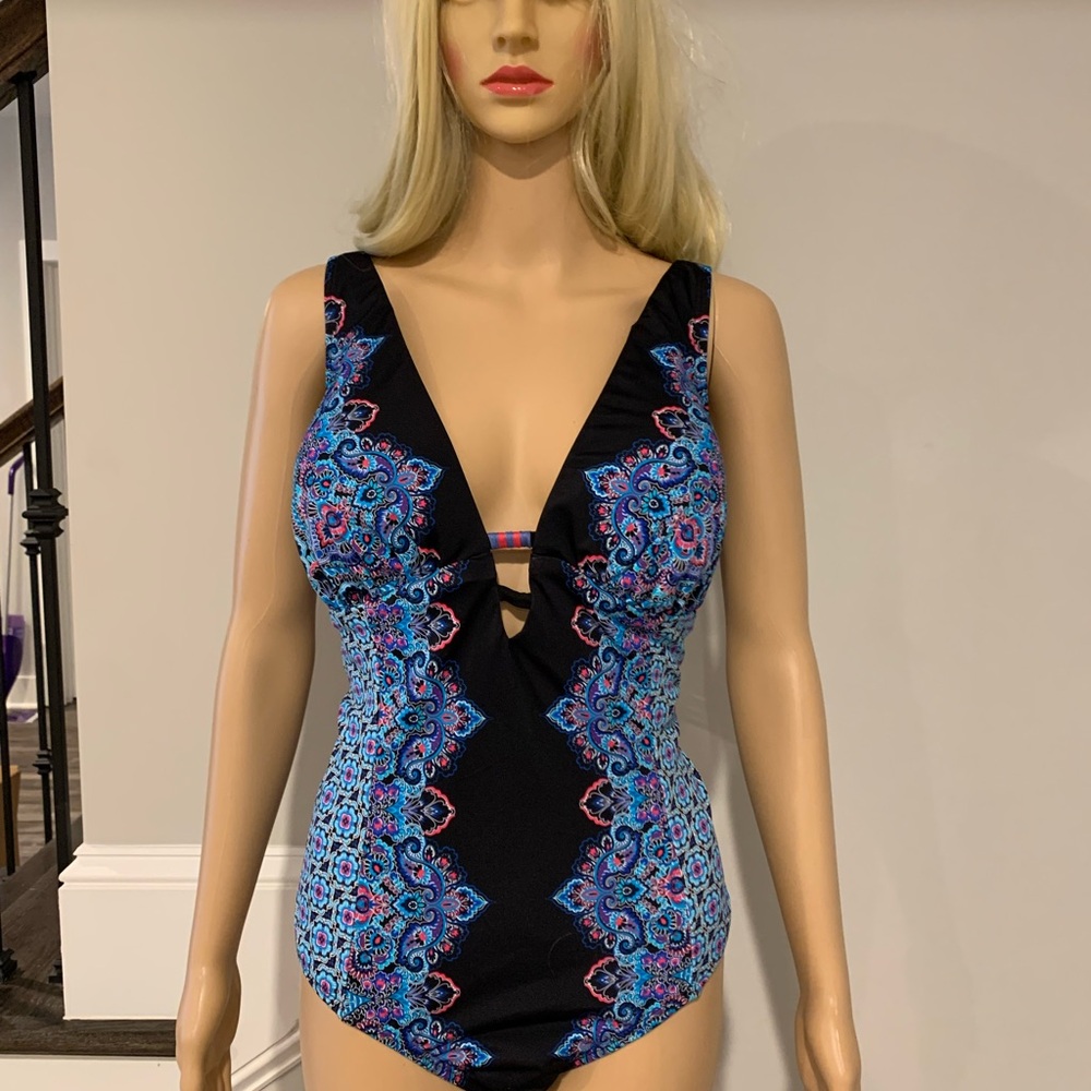 Swimsuits For All Black and Blue Floral and paisley  Design